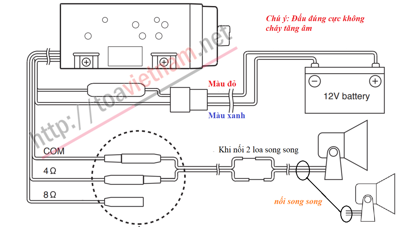 Đấu nối tăng âm Oto - 2 loa