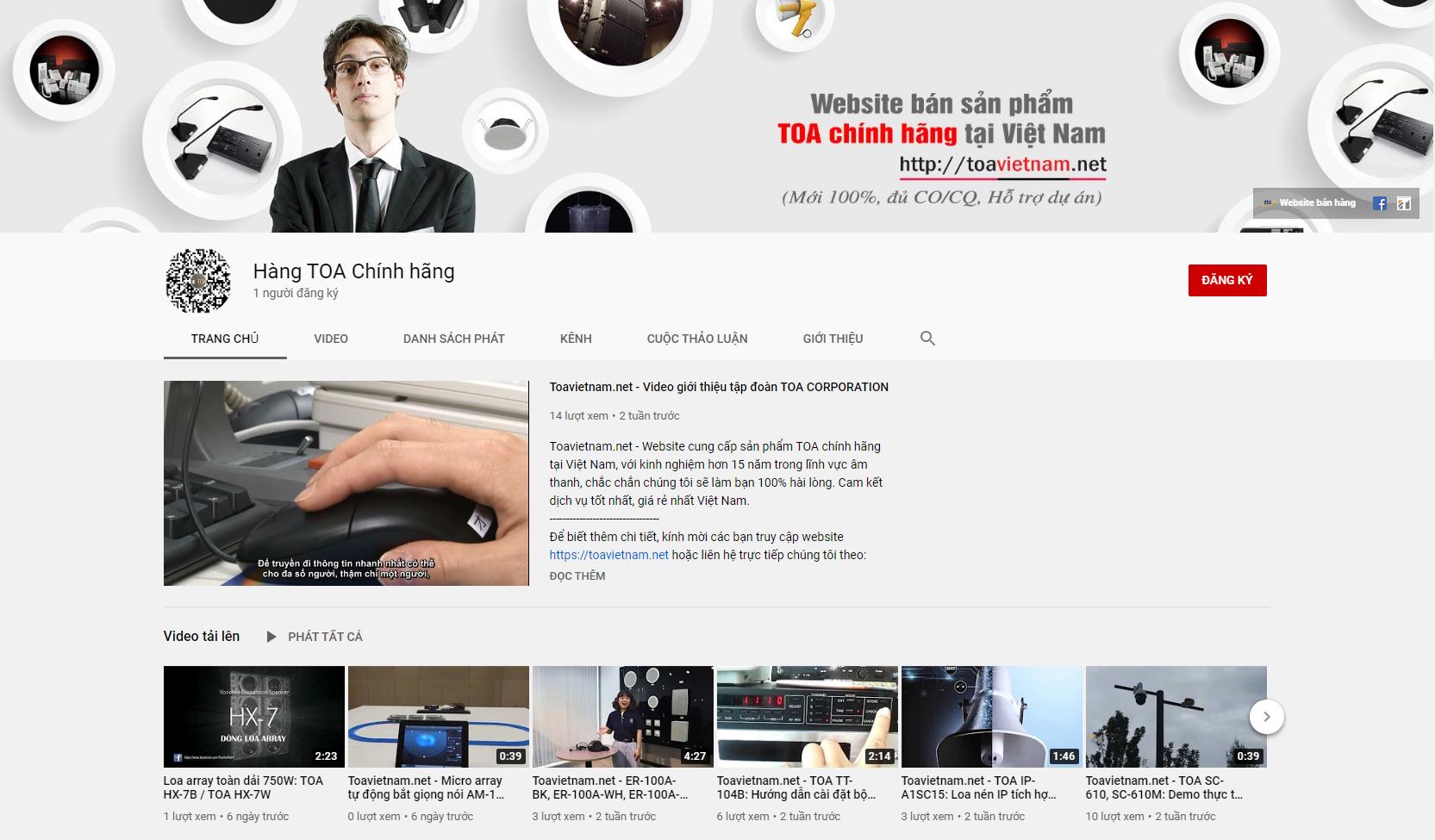 Kênh youtube hướng dẫn kỹ thuật sản phẩm TOA