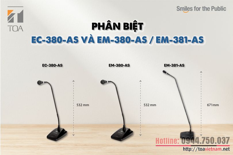 Phân biệt các loại micro cổ ngỗng TOA EM-380-AS, EM-381-AS, EC-380-AS